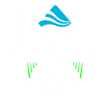 A simplified “Kickin’ It Federal Way” graphic featuring the blue Federal Way wave logo at the top and two sets of bright green angled stripes on each side, set against a white background.